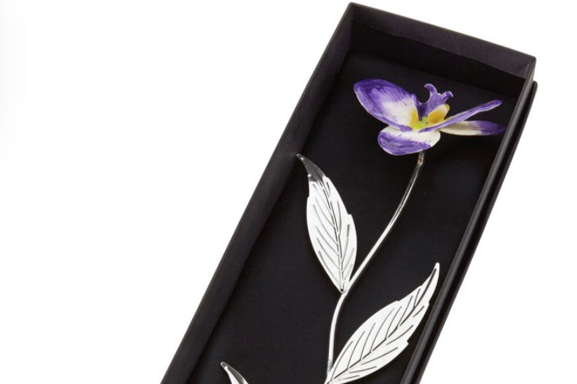 Personalised Engraved Silver Plated Enameled Orchid Valentines Day Wedding Gift