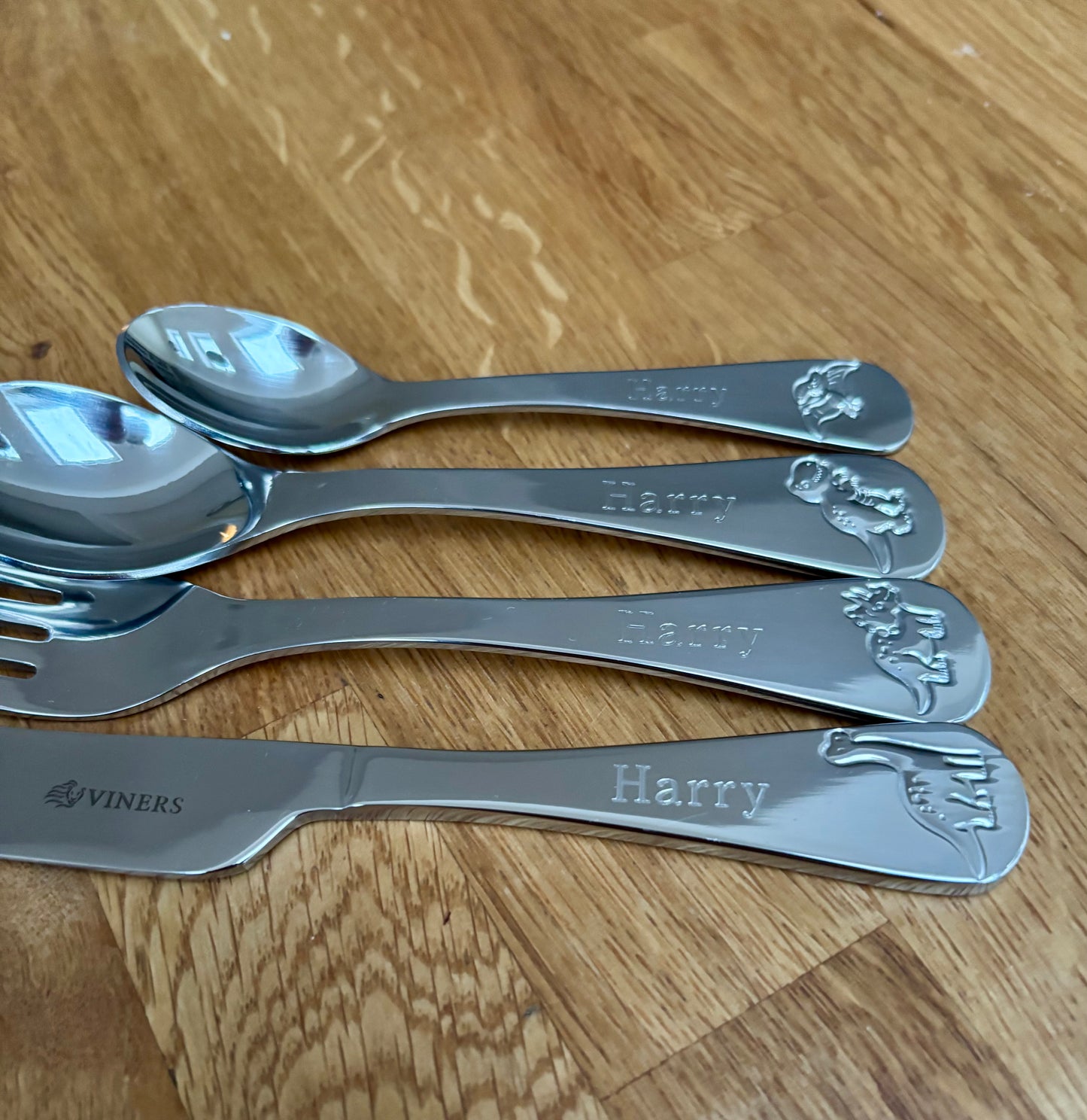 Personalised Children's Dinosaur Cutlery Set: Viners Engraved Roarsome, Stainless Steel Christening Christmas Gift