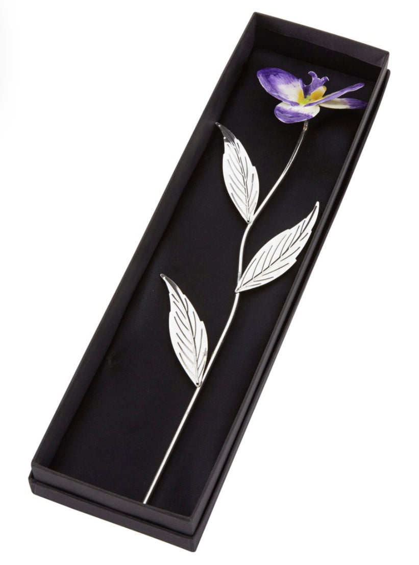 Personalised Engraved Silver Plated Enameled Orchid Valentines Day Wedding Gift
