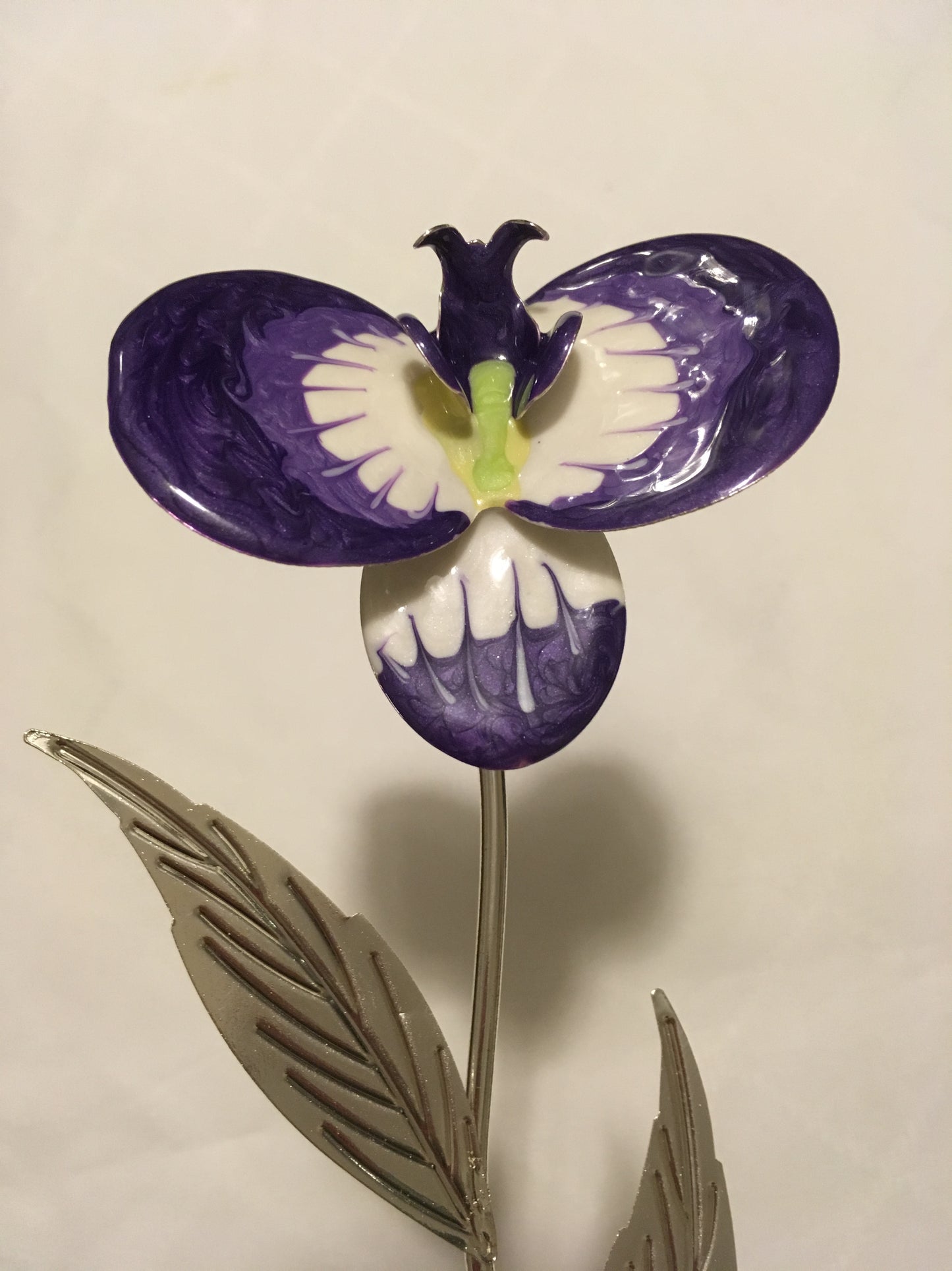 Personalised Engraved Silver Plated Enameled Orchid Valentines Day Wedding Gift