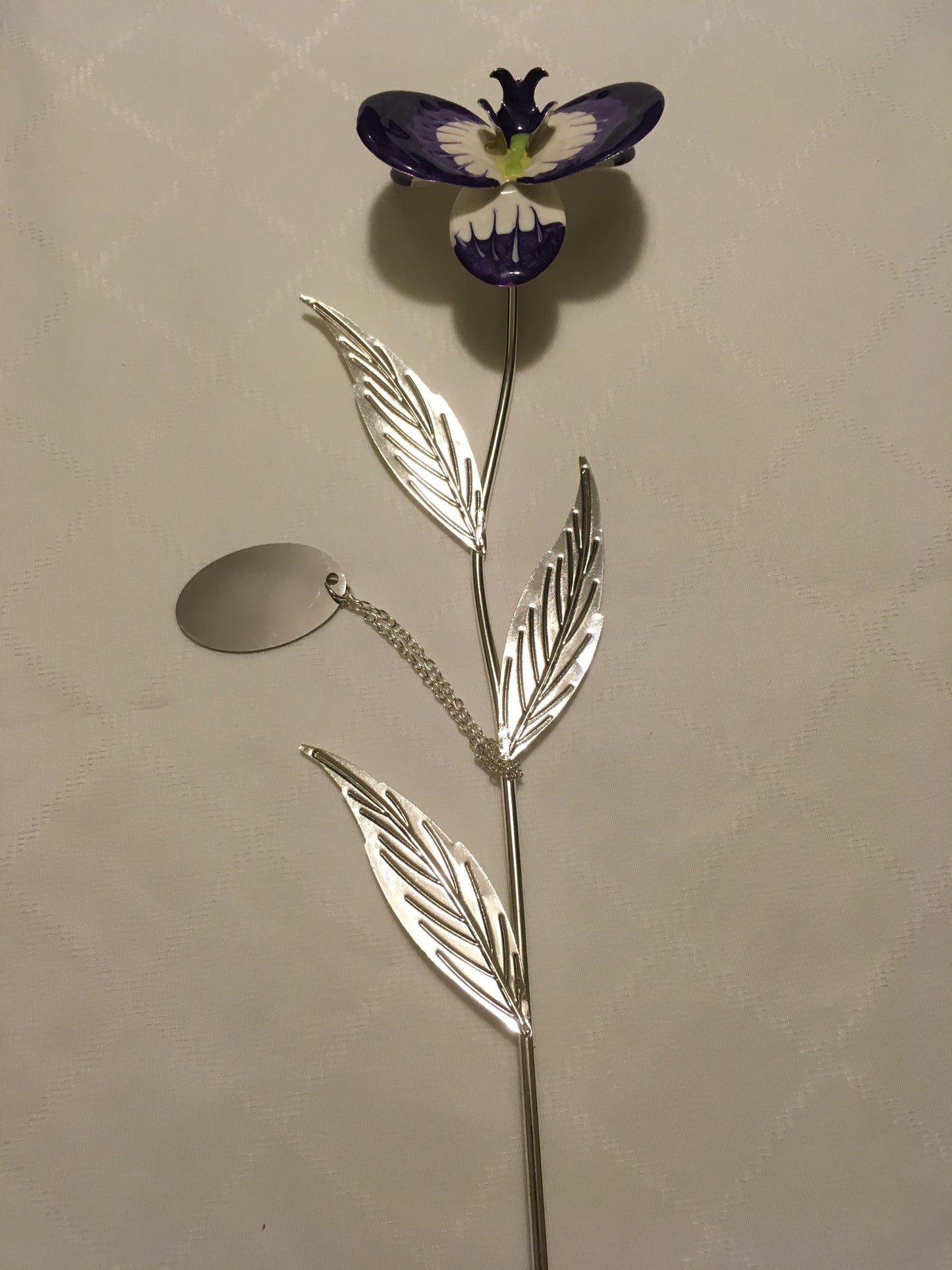Personalised Engraved Silver Plated Enameled Orchid Valentines Day Wedding Gift