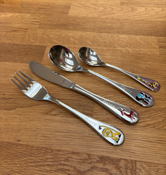 Engraved Safari Animal Childrens Cutlery Set