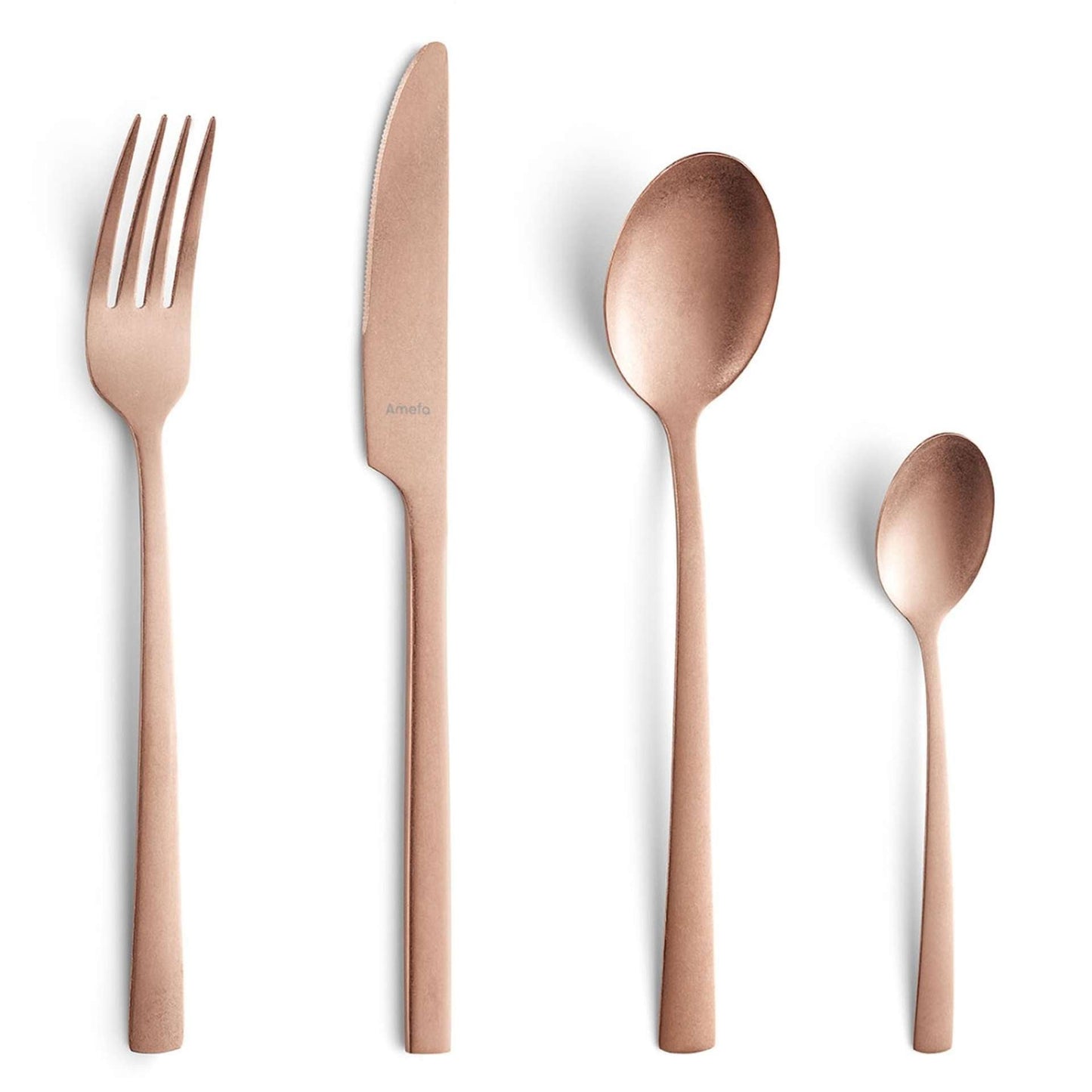 Engraved Copper Rose Gold Coloured Cutlery Set: Personalised Copper Wedding Anniversary Gift