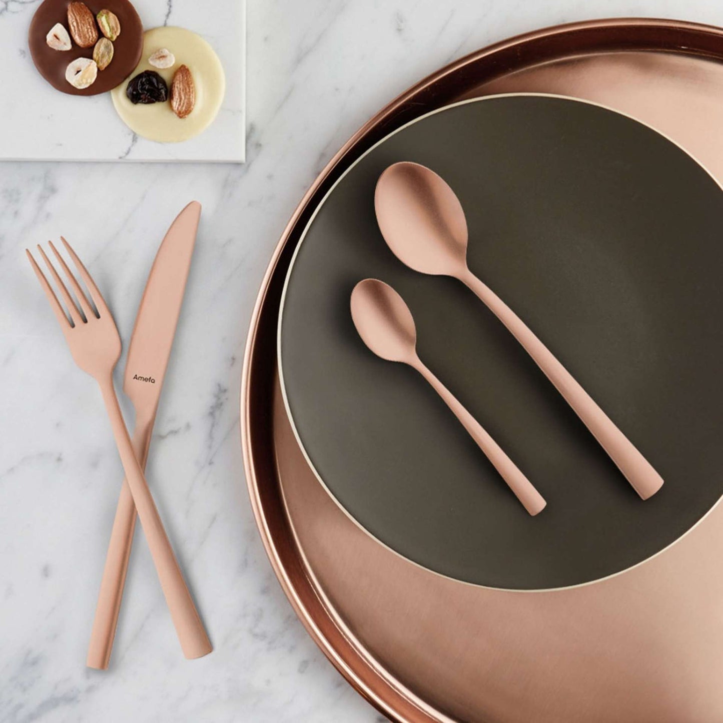 Engraved Copper Rose Gold Coloured Cutlery Set: Personalised Copper Wedding Anniversary Gift