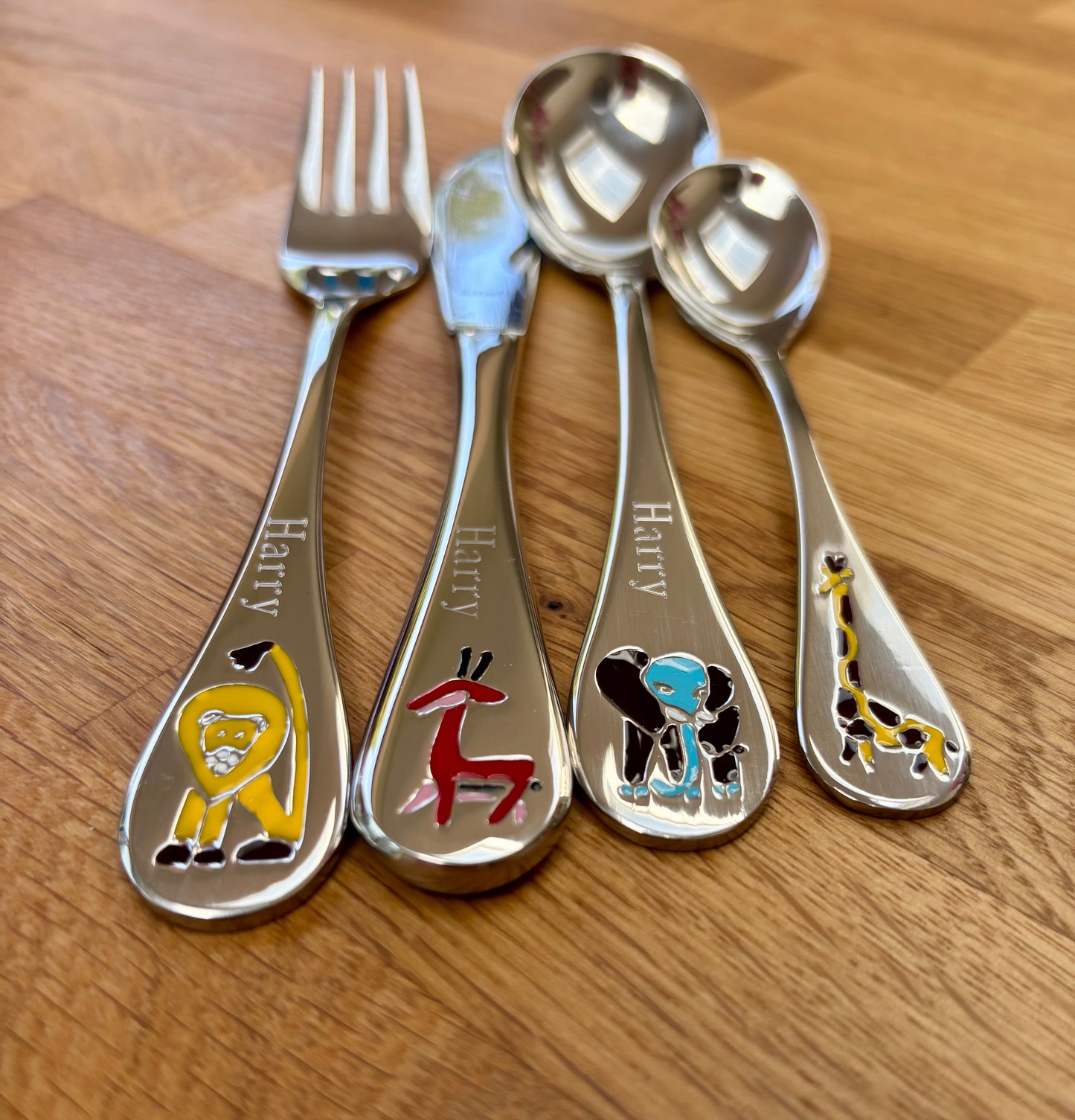 Engraved Safari Animal Childrens Cutlery Set