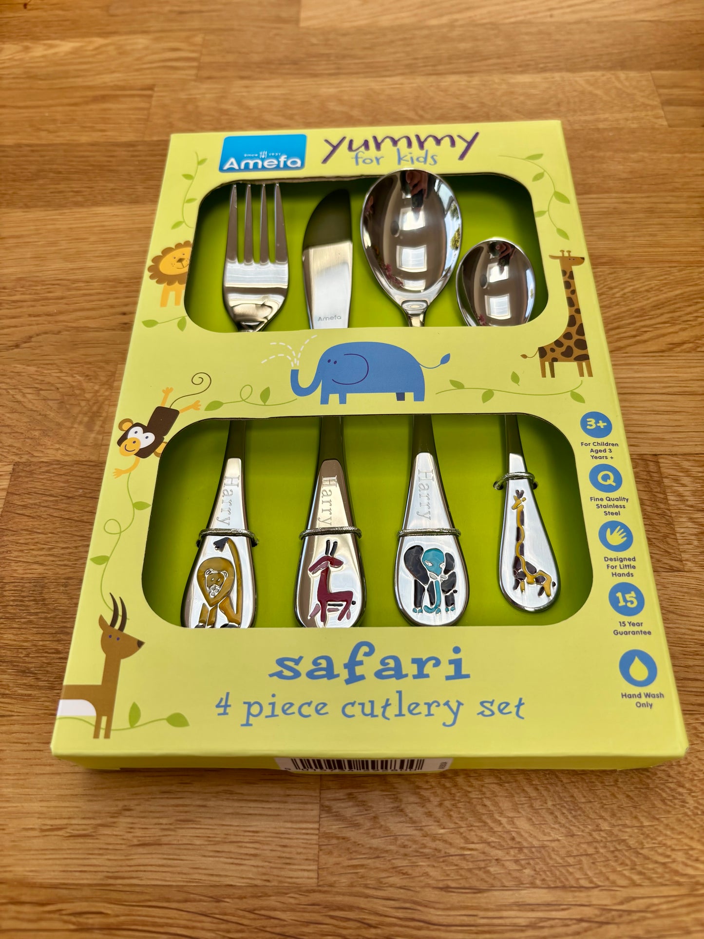Engraved Safari Animal Childrens Cutlery Set