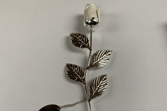 Large Silver Plated White Rose