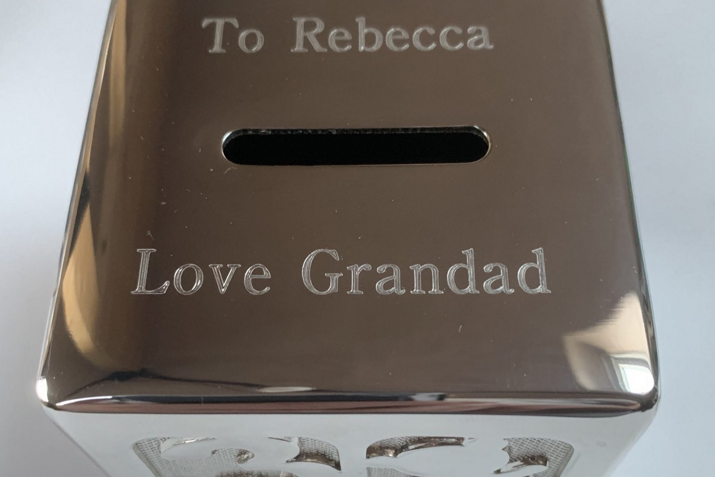 PERSONALISED SILVER PLATED MONEY BOX