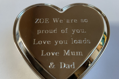 Heart Shaped Personalised Engraved Silver Plated Trinket Box Free Delivery