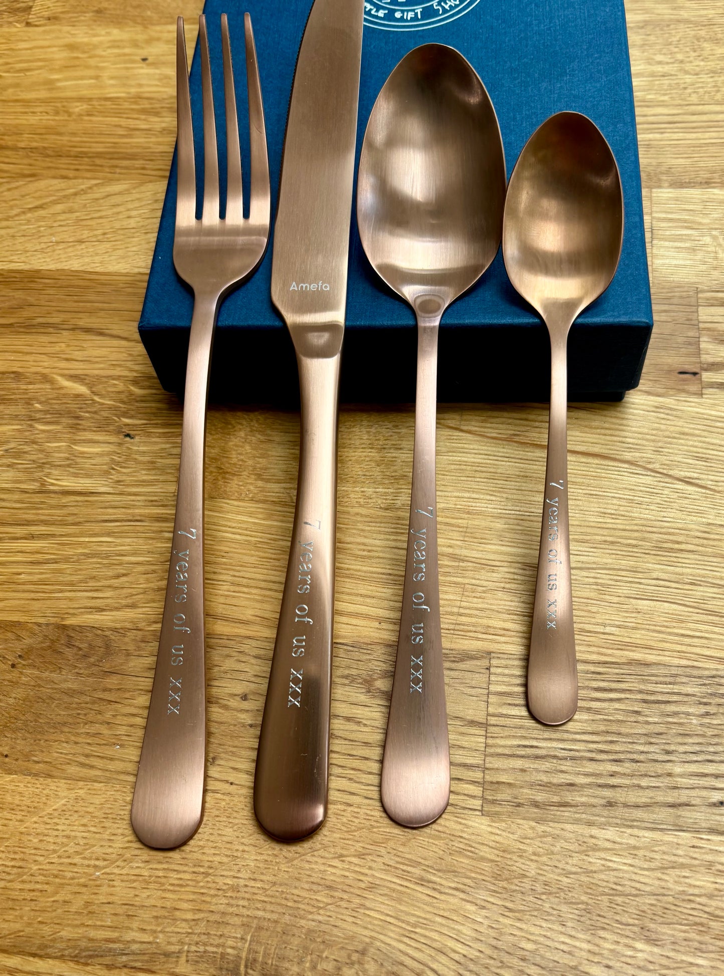 Copper Coated Cutlery Set: Personalised Engraved Copper Wedding Anniversary Gift