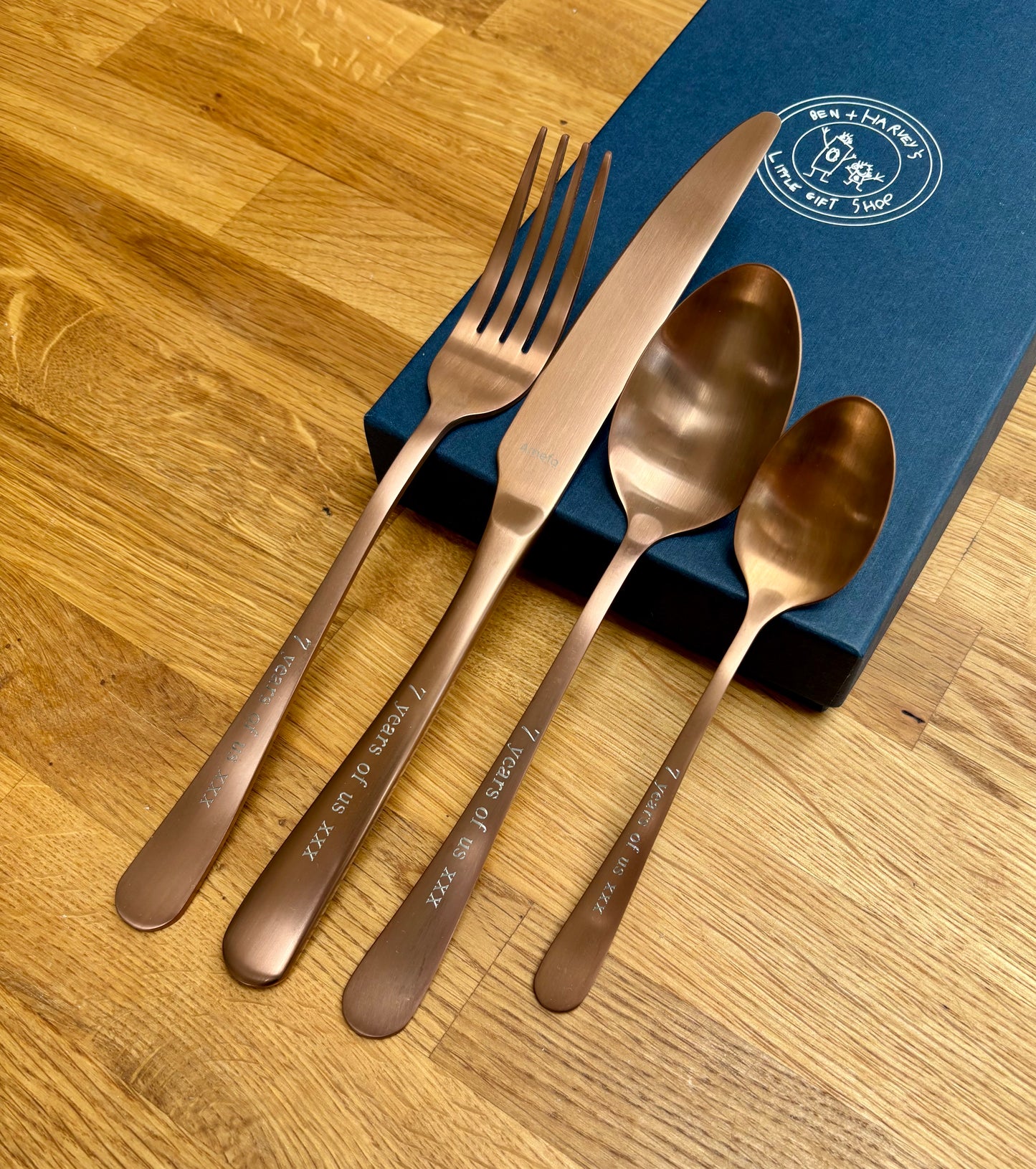 Copper Coated Cutlery Set: Personalised Engraved Copper Wedding Anniversary Gift