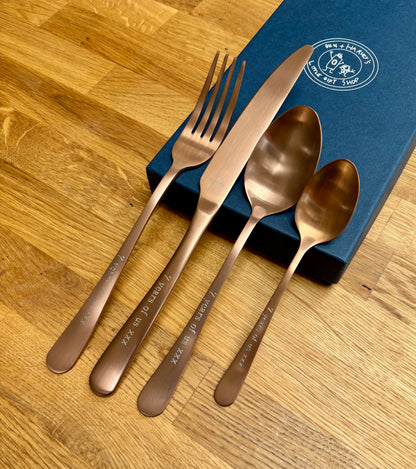 Copper Coated Cutlery Set: Personalised Engraved Copper Wedding Anniversary Gift