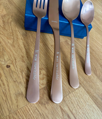 Copper Coated Cutlery Set: Personalised Engraved Copper Wedding Anniversary Gift