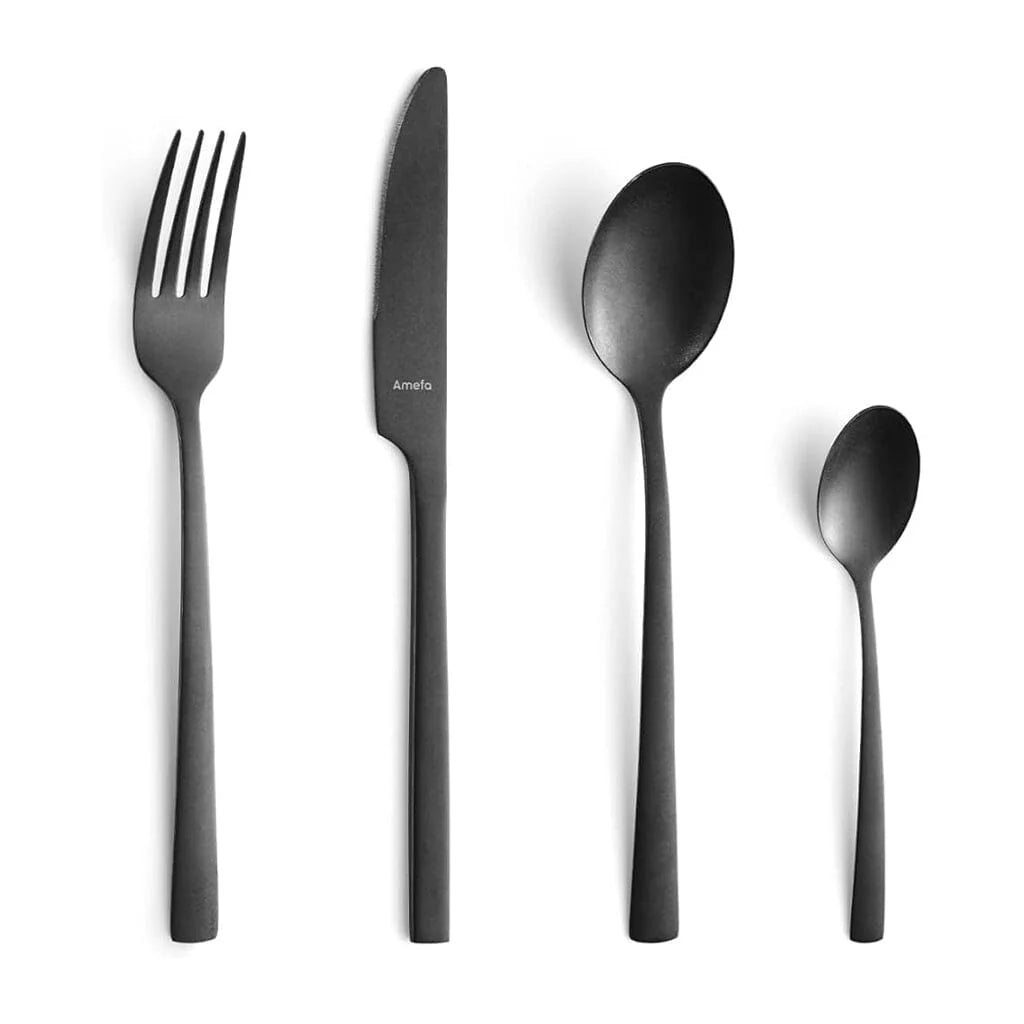 Personalised Black Stainless Steel Cutlery Set: Engraved Wedding Anniversary Gift