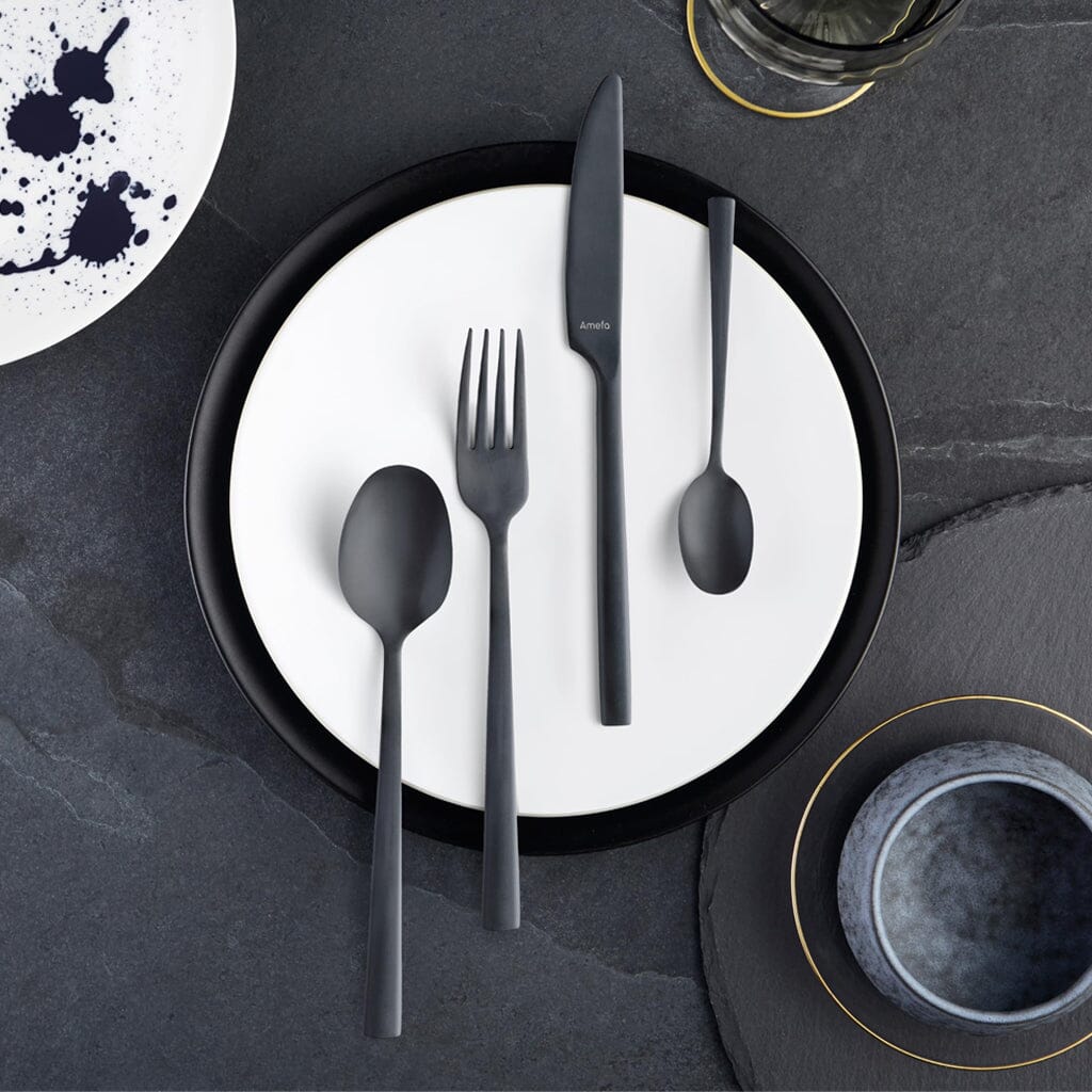 Personalised Black Stainless Steel Cutlery Set: Engraved Wedding Anniversary Gift