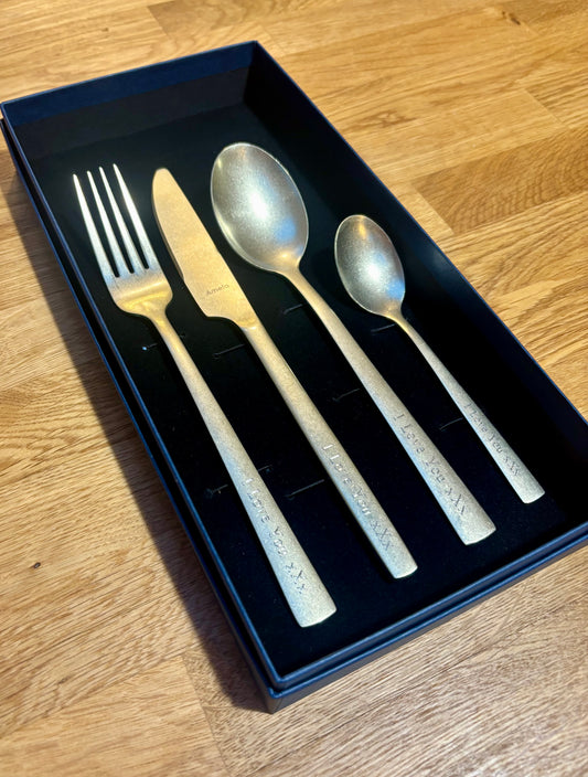 Champagne Stonewashed Stainless Steel Personalised Engraved Cutlery Set