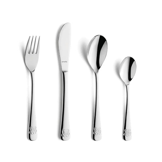 Teddy Bear 4 Piece Childrens 18/10  Stainless Steel Cutlery Set in bespoke presentation box Professionally Engraved with recipients name