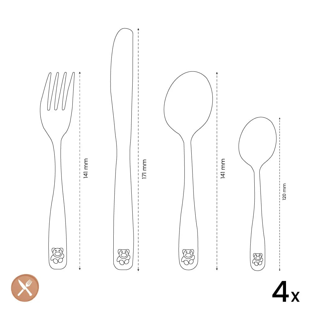 Teddy Bear 4 Piece Childrens 18/10  Stainless Steel Cutlery Set in bespoke presentation box Professionally Engraved with recipients name