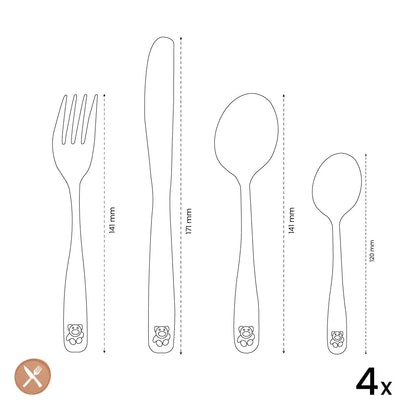 Teddy Bear 4 Piece Childrens 18/10  Stainless Steel Cutlery Set in bespoke presentation box Professionally Engraved with recipients name