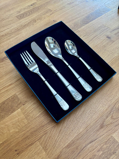 Teddy Bear 4 Piece Childrens 18/10  Stainless Steel Cutlery Set in bespoke presentation box Professionally Engraved with recipients name