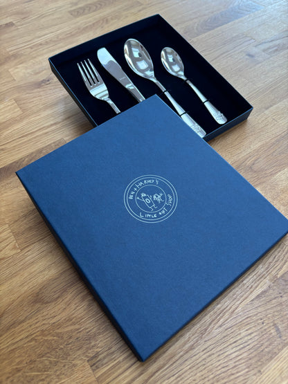 Teddy Bear 4 Piece Childrens 18/10  Stainless Steel Cutlery Set in bespoke presentation box Professionally Engraved with recipients name