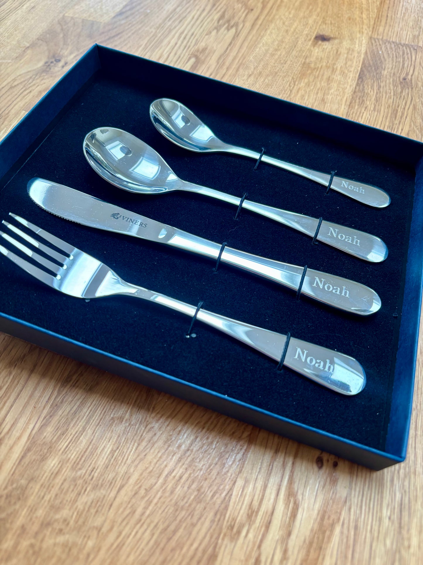 Viners 4 piece Childs Cutlery Set Engraved with a bespoke gift box