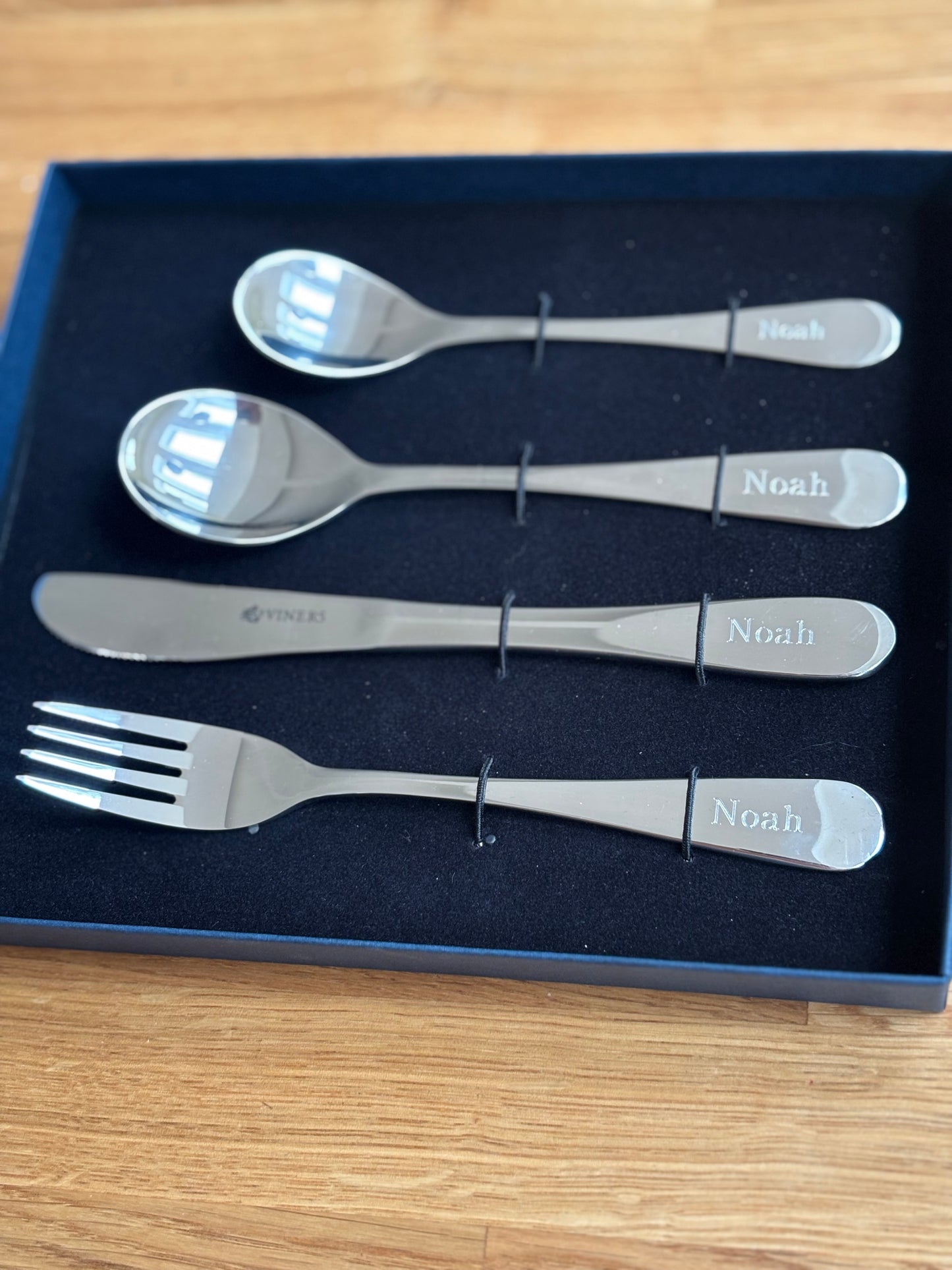 Viners 4 piece Childs Cutlery Set Engraved with a bespoke gift box