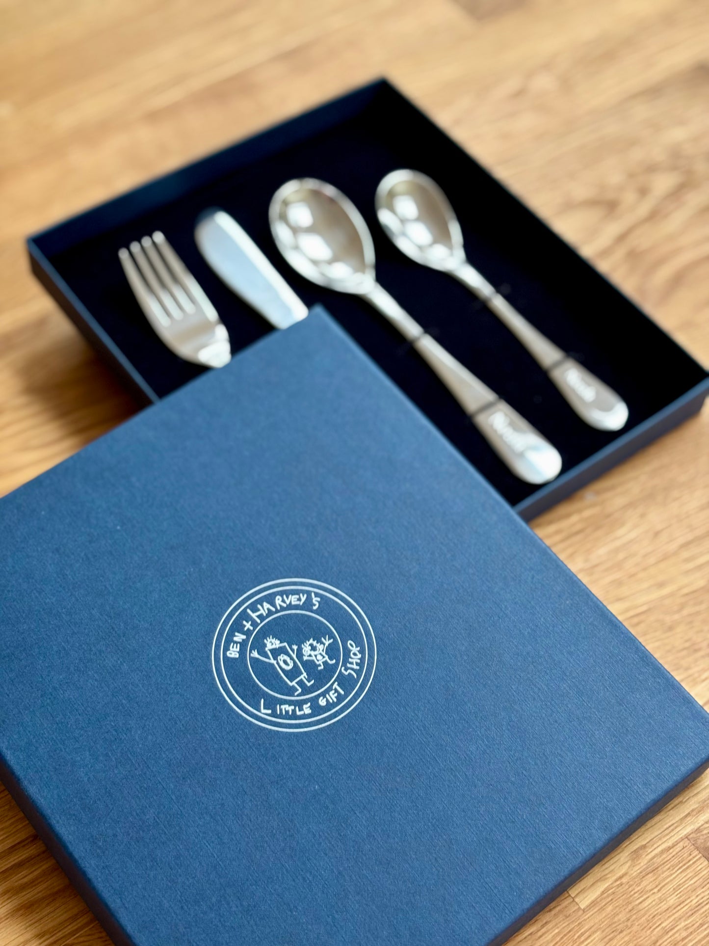 Viners 4 piece Childs Cutlery Set Engraved with a bespoke gift box