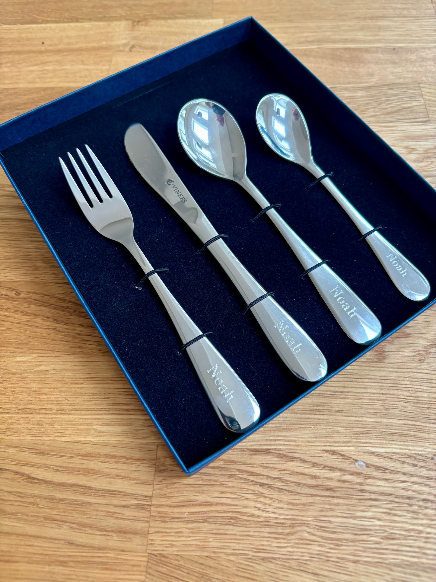 Viners 4 piece Childs Cutlery Set Engraved with a bespoke gift box