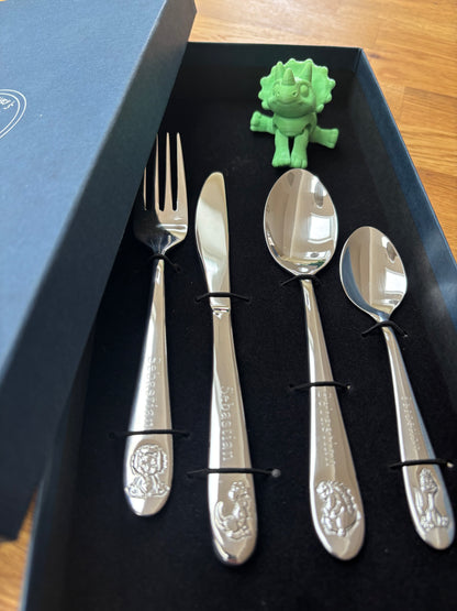 Dinosaur Children's 4 Piece Cutlery set in Bespoke Giftbox Perfect Christmas Christening Baptism Birthday Gift
