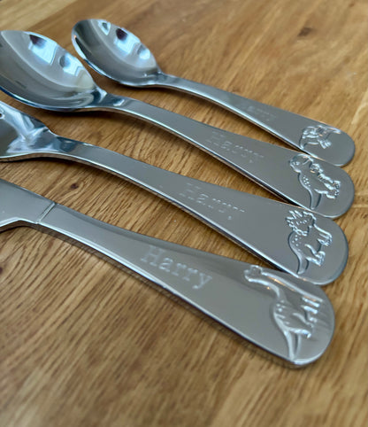Personalised Children's Dinosaur Cutlery Set: Viners Engraved Roarsome, Stainless Steel Christening Christmas Gift