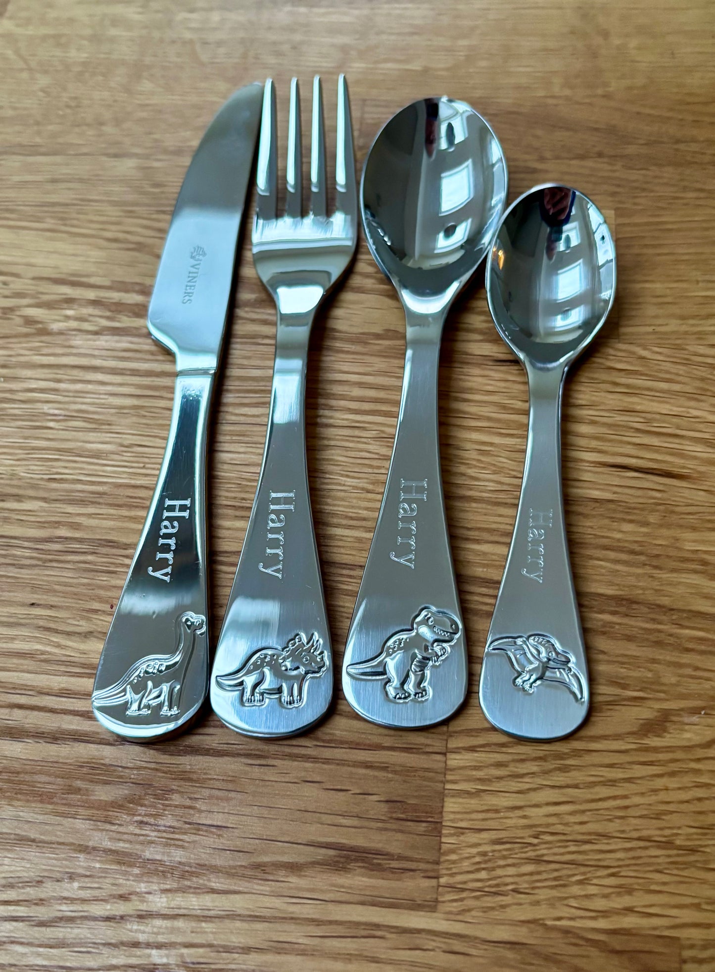 Personalised Children's Dinosaur Cutlery Set: Viners Engraved Roarsome, Stainless Steel Christening Christmas Gift