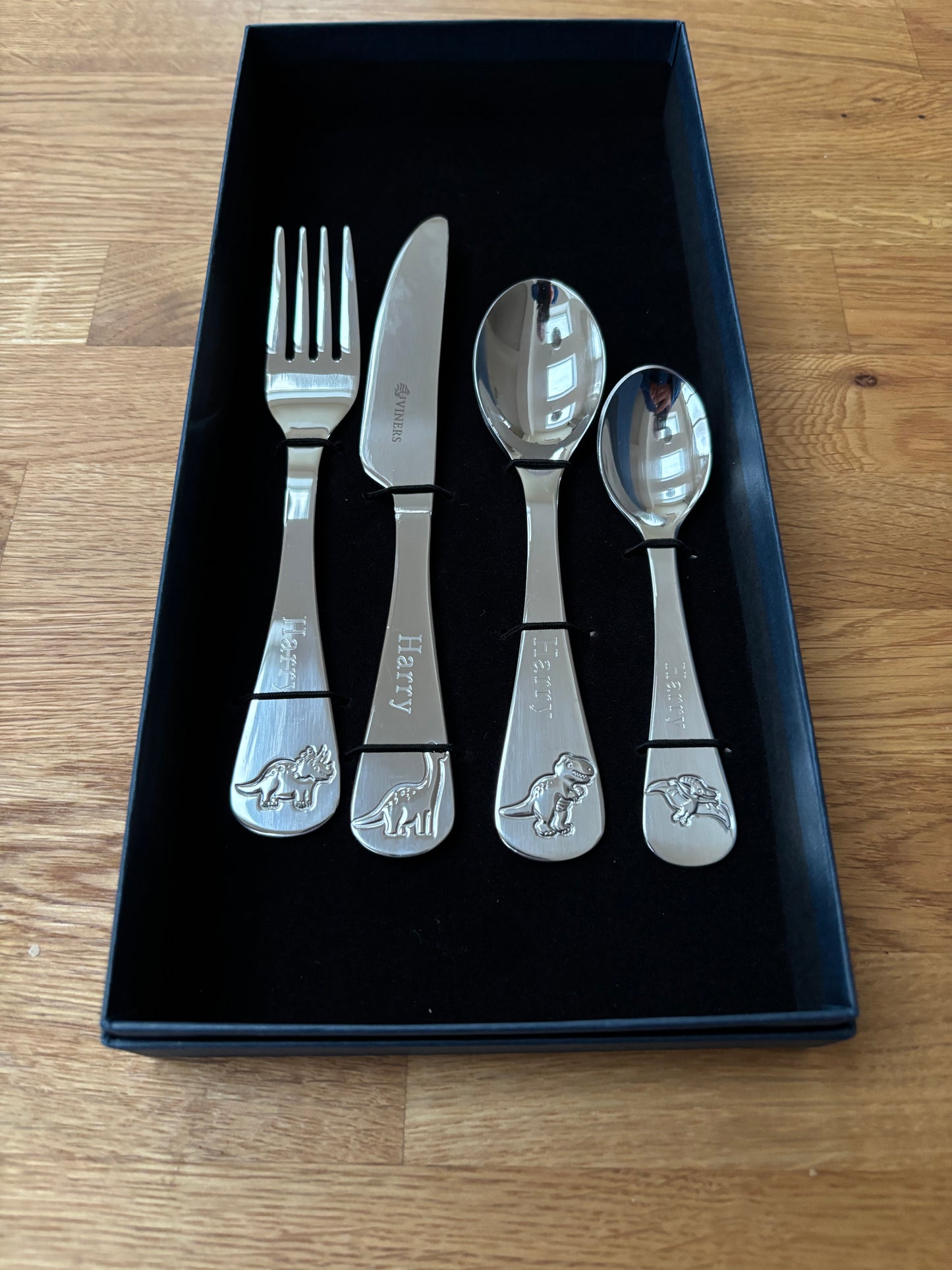 Personalised Children's Dinosaur Cutlery Set: Viners Engraved Roarsome, Stainless Steel Christening Christmas Gift