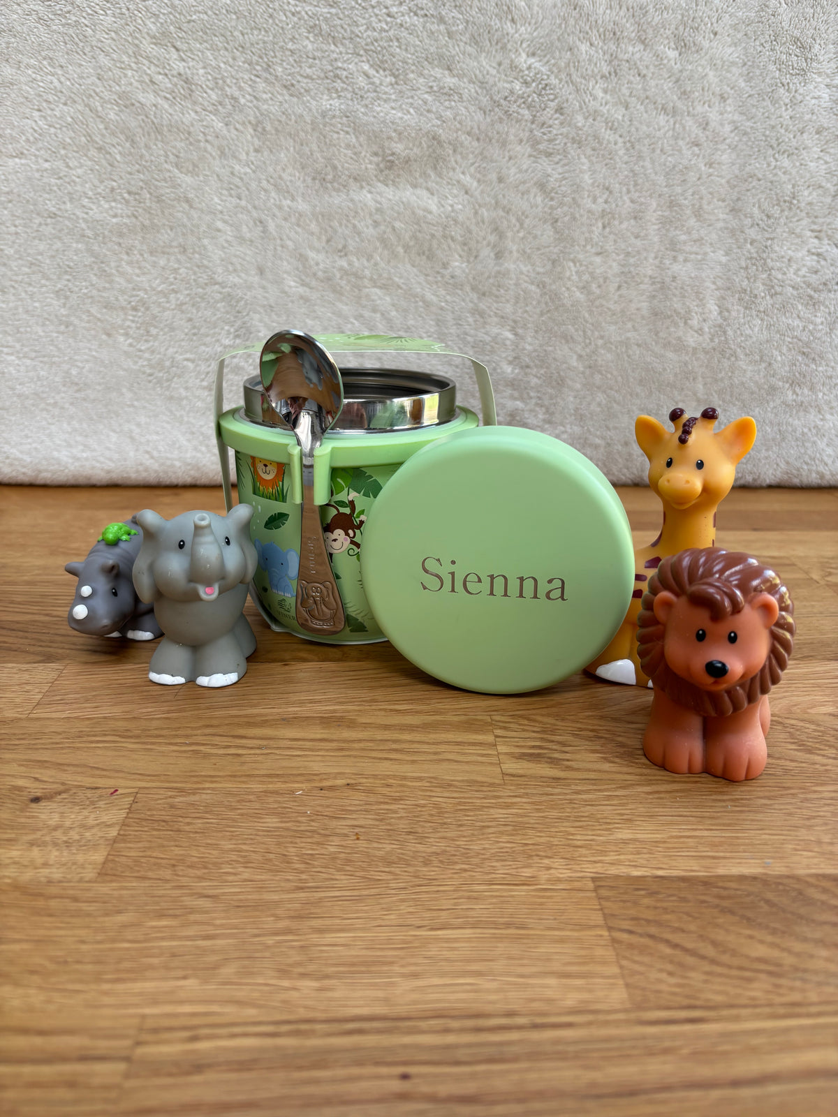 Personalised Viners Jungle animal food flask and spoon set