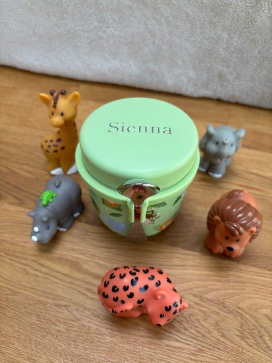 Personalised Viners Jungle animal food flask and spoon set