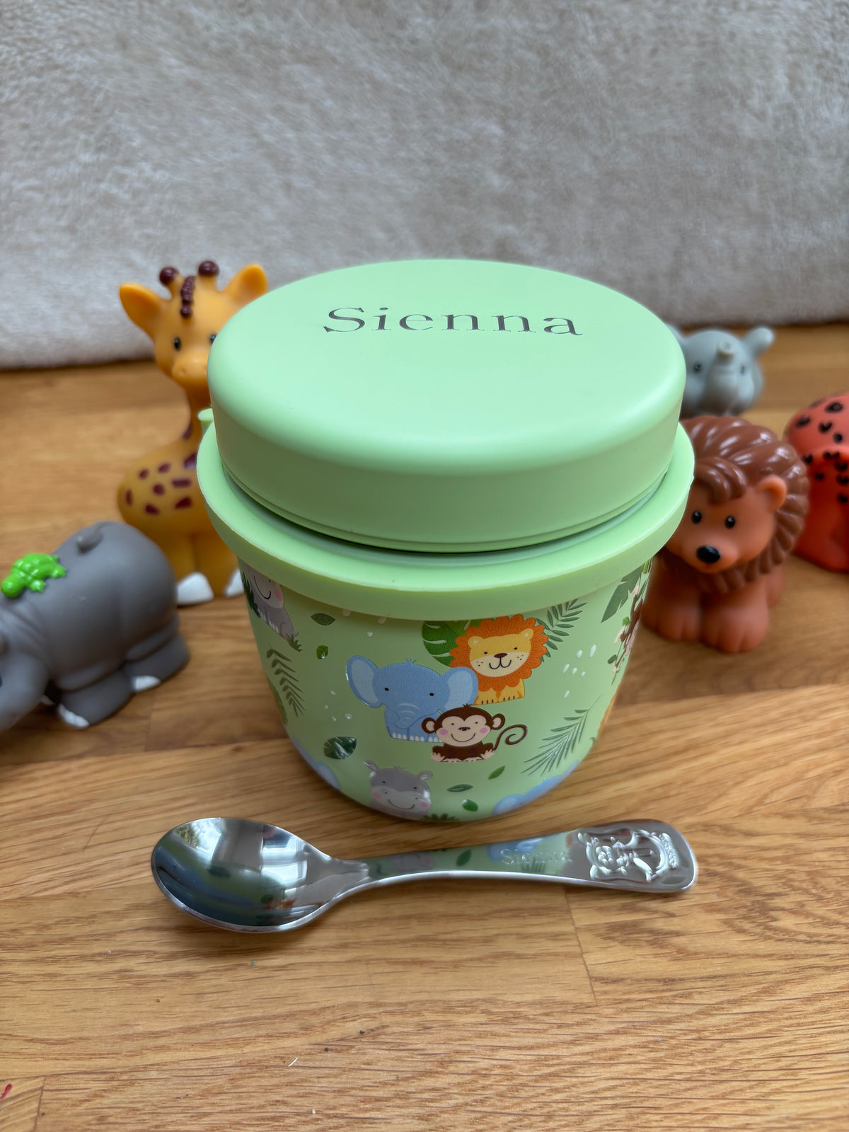 Personalised Viners Jungle animal food flask and spoon set