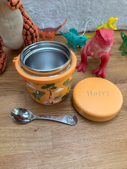 Personalised Viners Dinosaur food flask and spoon set