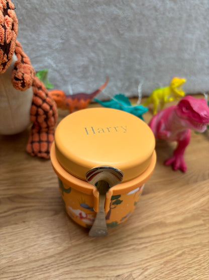 Personalised Viners Dinosaur food flask and spoon set