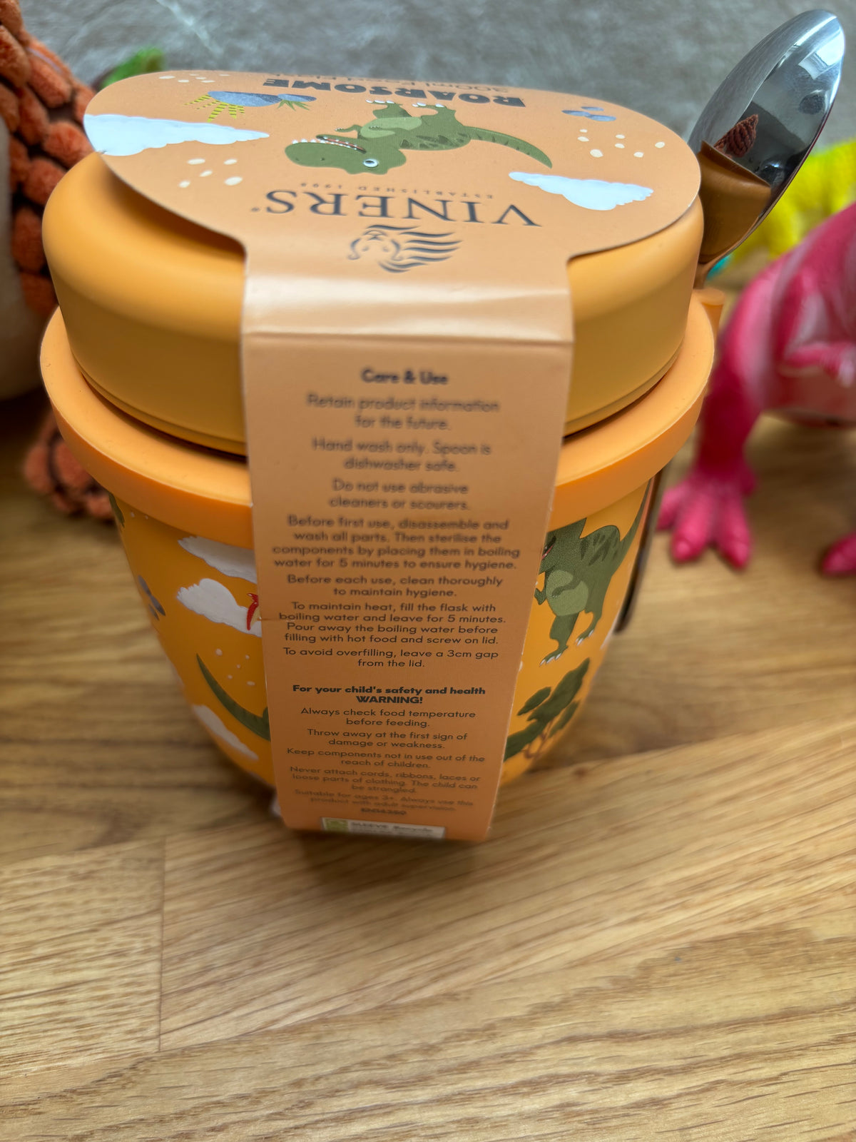 Personalised Viners Dinosaur food flask and spoon set
