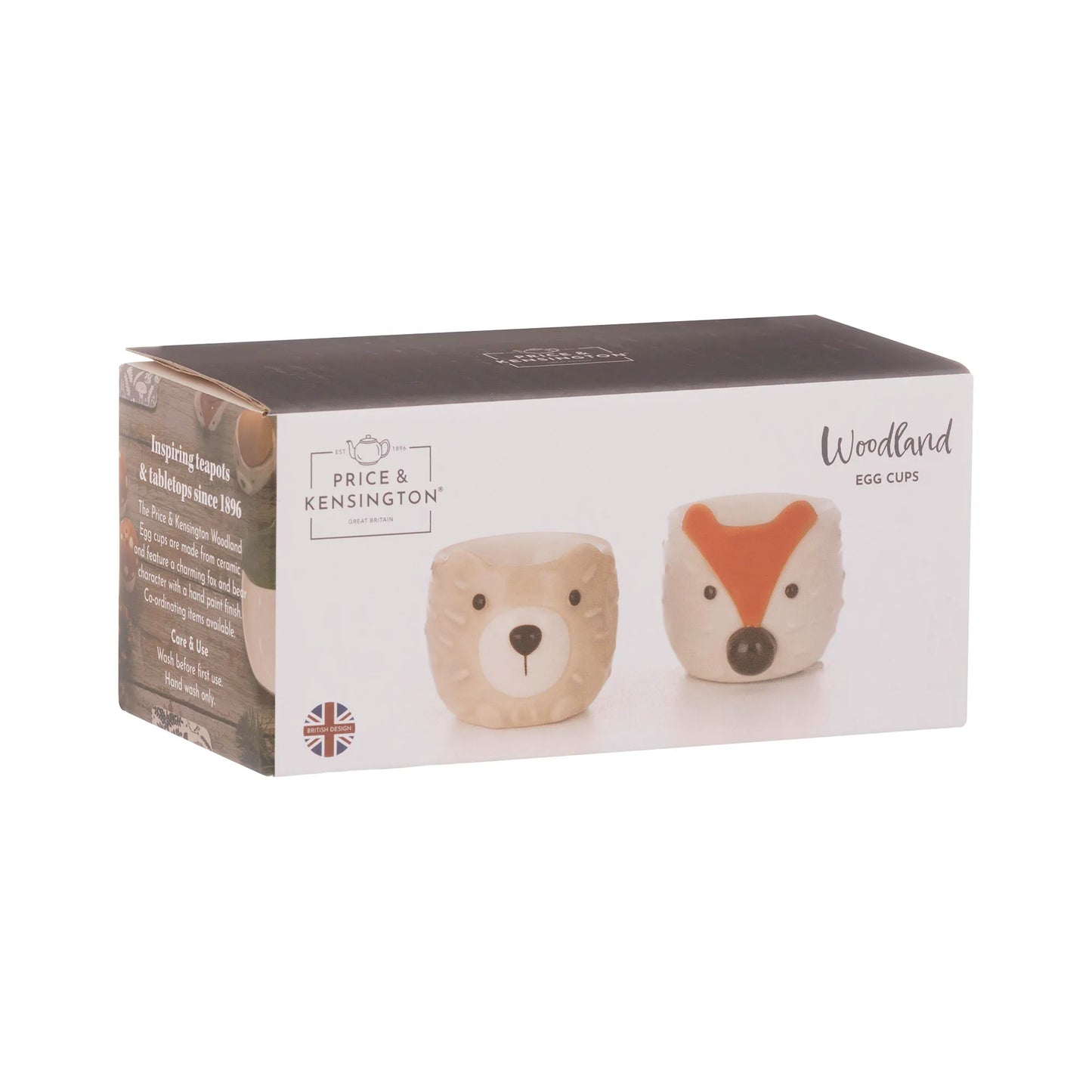 Woodland animals egg cup set. Featuring a hand painted fox and hedgehog.