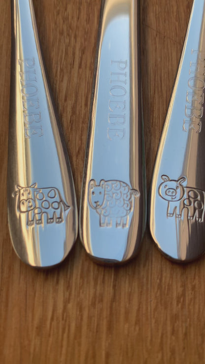 Children's Personalised Farmyard Animals Cutlery Set With Straw