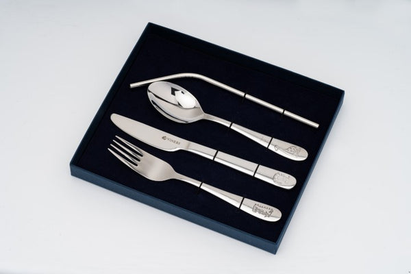 Children's Personalised Engraved Dinosaur Cutlery Set With Straw