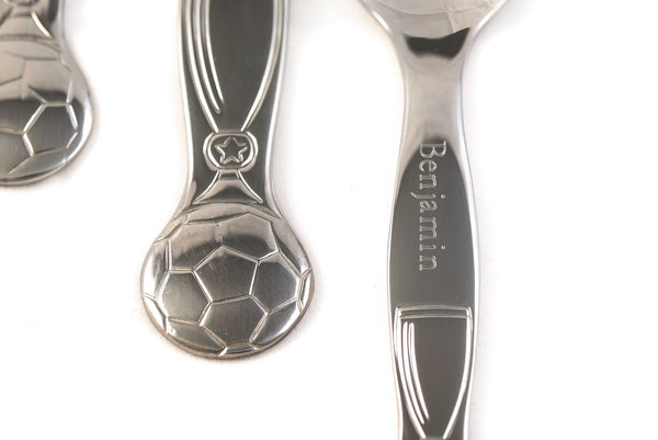 Children's Personalised Engraved Football Cutlery Set With Bespoke Presentation Box Free Delivery