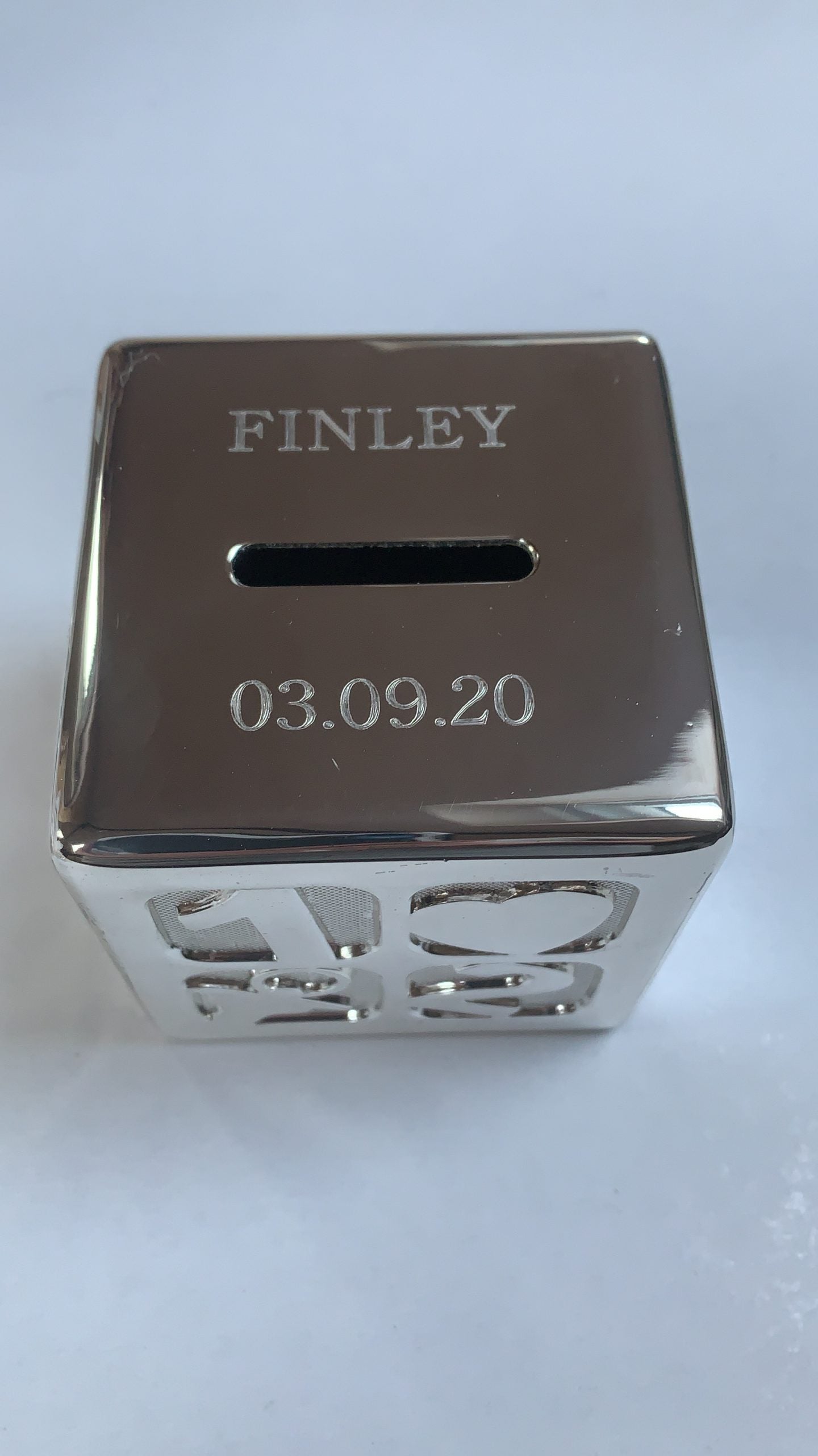 PERSONALISED SILVER PLATED MONEY BOX