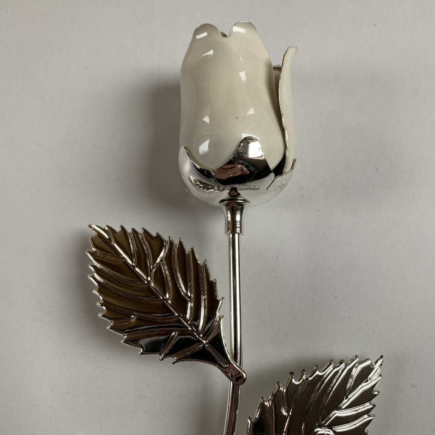 Large Silver Plated White Rose