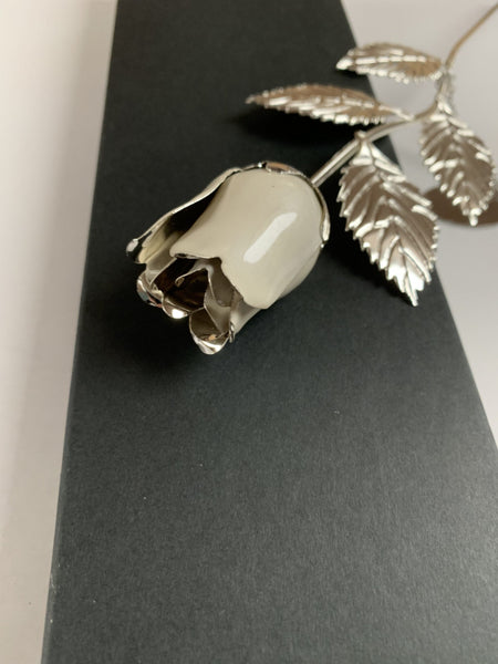 Large Silver Plated White Rose