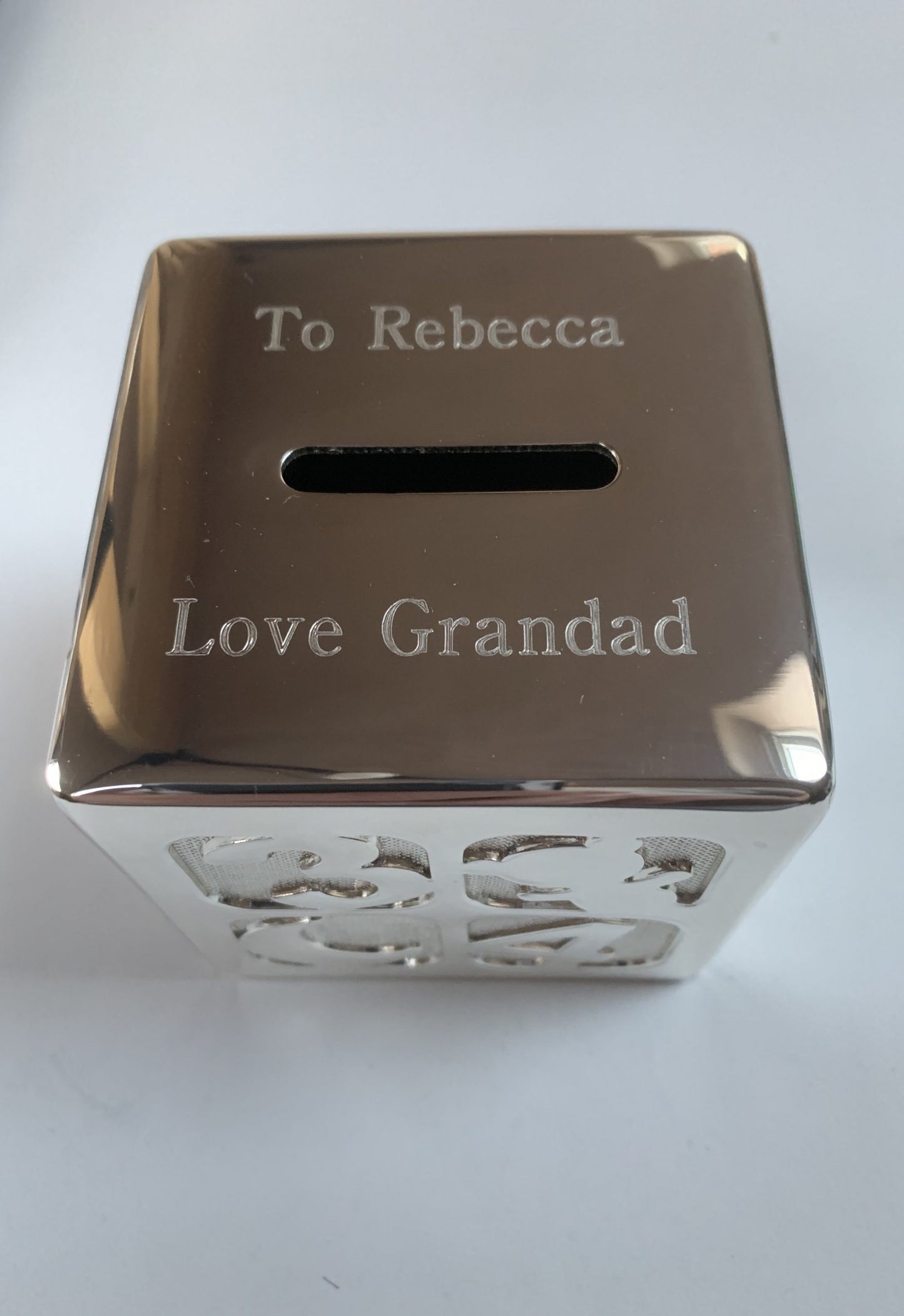 PERSONALISED SILVER PLATED MONEY BOX