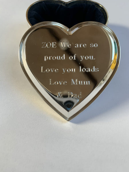 Heart Shaped Personalised Engraved Silver Plated Trinket Box Free Delivery