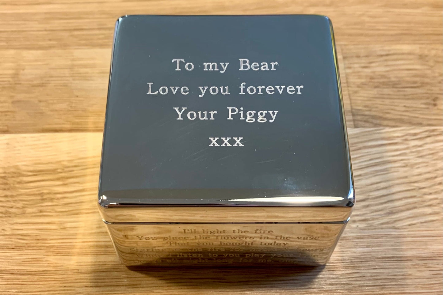 Silver Plated Trinket Box Engraved With Song Lyrics, Poetry, Film Quotes, Personal Message