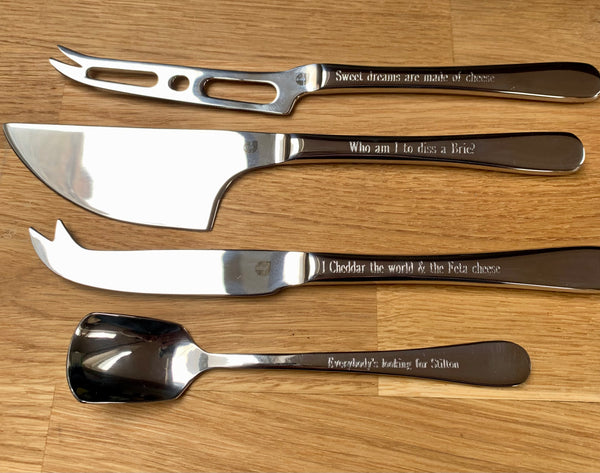 Personalised Engraved 4 Piece Cheese Knife Set With Bespoke Presentation Box